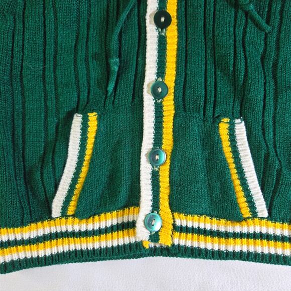 Vintage Woolworths 3T Boy's Cardigan Acrylic Green Hooded College Sweater Style - Picture 5 of 11